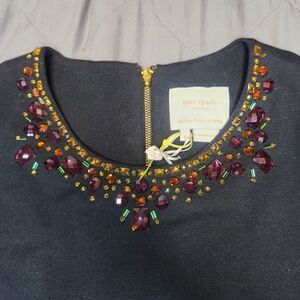 Kate Spade NWOT Size 6 Black Jeweled Round Neckline Sheath Midi Dress $298 MSRP